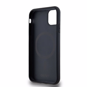 DKNY odinis monogramos raštas metalinis logotipas magnetinis dėklas iPhone 11 / Xr - juodas