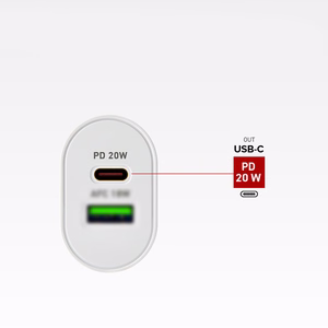 SBS TETRPD20W 20W USB-A USB-C sieninis įkroviklis su Power Delivery - baltas