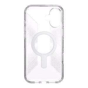 Speck Presidio Perfect-Clear Grip ClickLock & MagSafe dėklas, skirtas iPhone 16 Plus, skaidrus / chromo apdaila / „Serene Silver“