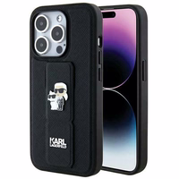 Karl Lagerfeld Gripstand Saffiano Karl&Choupette Pins dėklas telefonui iPhone 14 Pro - juodas