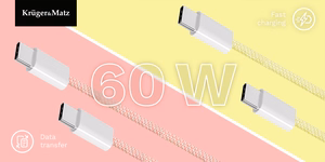 Krüger&Matz Basic USB-C–USB-C laidas, 60 W, 1 m, geltonas