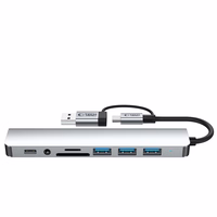 "Tech-Protect" HB06 HUB adapteris 8in1 TYPE-C + USB2.0 + USB3.0 + SD/TF + AV3.5 - pilkos spalvos