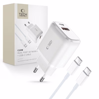 Tech-Protect C20W USB-C PD 20W / USB-A QC 3.0 įkroviklis su USB-C / USB-C kabeliu - baltas