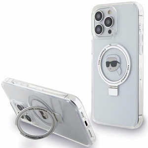 Karl Lagerfeld KLHMP15XHMRSKHH iPhone 15 Pro Max 6.7" baltas kietas dėklas su stovu Karl Head MagSafe
