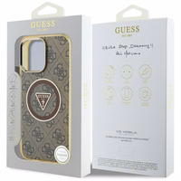 Guess IML Metal Glitter 4G Circle Triangle Magnetinis dėklas telefonui iPhone 16 Pro - rudas