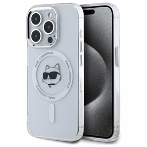 Karl Lagerfeld IML Metalinė Choupette galva MagSafe dėklas iPhone 15 Pro Max - baltas