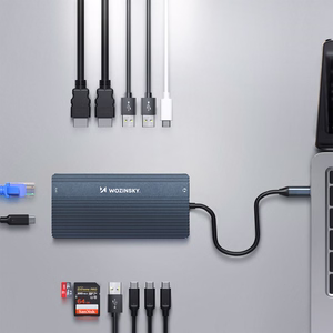 USB-C Hub 14 in 1 Wozinsky WDS03Y5S daugiafunkcis, aliuminis, 3 monitoriams, su 15 cm laidu - pilkas