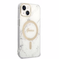 Rinkinys Guess GUBPP14MHMEACSH dėklas + įkroviklis iPhone 14 Plus 6.7" baltas/baltas kietas dėklas Marble Magnetinis