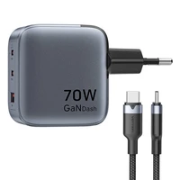 Vention GaN USB-C+C+A 70W įkroviklis + USB-C-C kabelis 1m (pilkas)