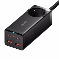 Baseus GaN3 Pro sieninis įkroviklis / maitinimo juosta 2xUSB + 2xUSB-C + AC, 100W (juodas)