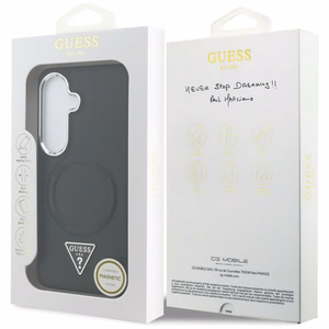 Guess dėklas Embossed Ring Triangle Logo MagSafe skirtas Samsung Galaxy S26 juodas