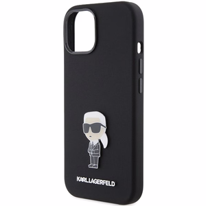 Karl Lagerfeld Silicone Ikonik Metal Pin dėklas iPhone 15 Plus / 14 Plus - juodas