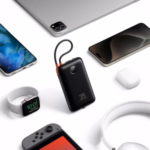 Veger K2 (W2068) 20000 mAh powerbank'as 35W PD QC3.0 su integruotais USB-C ir Lightning laidais, juodas