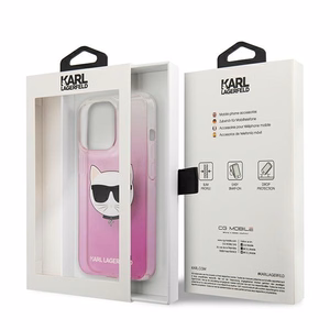 Karl Lagerfeld Choupette galvos dėklas telefonui iPhone 13 Pro Max – rožinis