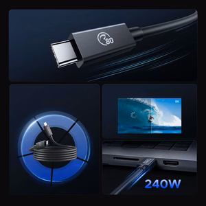 "Orico" USB4 Thunderbolt5 kabelis 80Gbps 240W USB-C į USB-C 2 m - juodas