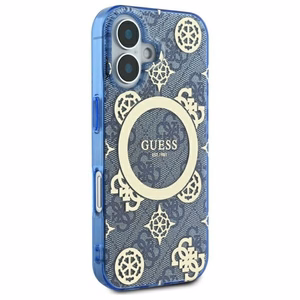 Guess IML Peony On 4G Background MagSafe iPhone 16 dėklas - mėlynas