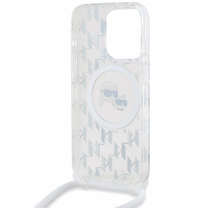Karl Lagerfeld IML Crossbody Monograma Karl & Choupette galvos MagSafe dėklas iPhone 15 Pro - permatomas