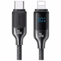 USAMS Laidas USB-C į Lightning 30W 1,2m Digital Display Zinc Alloy Fast Charging Data Cable HX Series SJ741USB01 (US-SJ741)