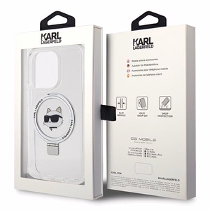 Karl Lagerfeld KLHMP15XHMRSCHH iPhone 15 Pro Max 6.7" baltas kietas dėklas su stovu Choupette Head MagSafe