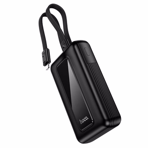Hoco J162 išorinė baterija su integruotais USB-C ir Lightning laidais, 10000 mAh, QC, PD, 22,5 W, juoda