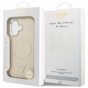 GUESS dėklas telefonui IPHONE 17 suderinamas su Magnetine GUHMP17SPSDTSCME (PU W/ Triangle Logo) smėlinė