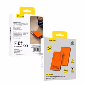 Blavec išorinė baterija 10000mAh BJ-05 Ultra Fast 16mm - Type C - Qi2.2 25W + PD 45W magnetinė indukcinė Magsafe 2 in 1 (PBBJ05-QI22MC10O) oranžinė aliuminis