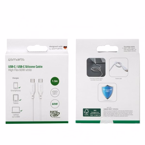 USB-C/USB-C silikoninis laidas High Flex 60W 1,5 m, baltas