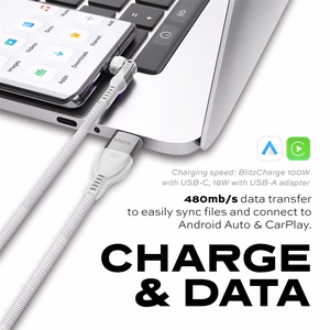 STATIK PowerPivot Pro nailoninis pynimo laidas, USB-C į USB-C, 1 m, baltas
