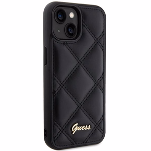 Guess Quilted Metal Logo dėklas telefonui iPhone 15 - juodas