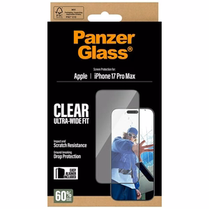 PanzerGlass itin platus EasyAligner grūdintas apsauginis stiklas iPhone 17 Pro Max telefonui