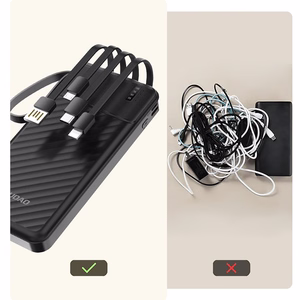 Dudao K11 10000mAh išorinė baterija su įmontuotais kabeliais - juoda