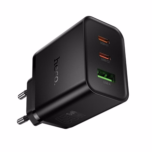telefono įkroviklis Hoco 2x USB C + USB A QC3.0 PD 3A 65W N75 juodas