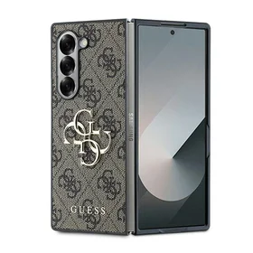 Dėklas telefonui Guess Odinis 4G Su metalo logotipu Samsung Galaxy Z Fold 6 - rudas