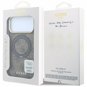 Guess Ring Stand 360 4G Classic Logo MagSafe dėklas iPhone 18 Pro / 17 Pro – rudas