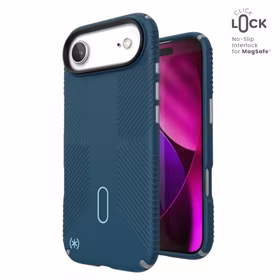 Speck Presidio2 Grip ClickLock & MagSafe - iPhone Air dėklas (Deep Sea / sidabrinis Metallic / Spell mėlynas)