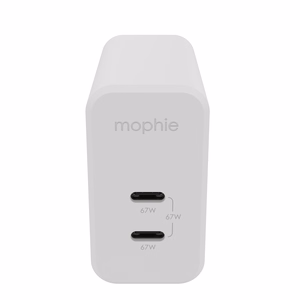 mophie Wall Adapter USB-C PD DUAL 67W GAN EU (2xUSBC), baltas