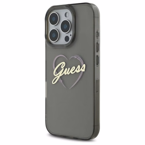 Guess IML Heart dėklas telefonui iPhone 16 Pro - juodas