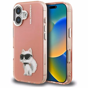 Karl Lagerfeld IML Aquarelle Choupette & Logo iPhone 16 deklas - rozinis