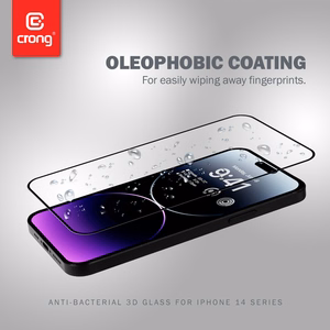 Crong Anti-Bacterial 3D Armor Glass 9H visą ekraną dengiantis grūdintas apsauginis stiklas, skirtas iPhone 14 Pro Max, su montavimo rėmeliu