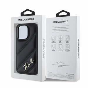 Karl Lagerfeld Diagonal Quilted Script dėklas telefonui iPhone 14 Pro - juodas