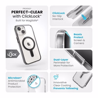 Speck Presidio Perfect-Clear ClickLock & MagSafe - iPhone 17e / 16e / 15 / 14 / 13 dėklas (Clear / Frosted juodas / Slate pilkas)
