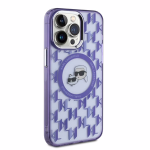 Karl Lagerfeld IML Monograma Karl & Choupette Galva Magnetinis Dėklas telefonui iPhone 15 Pro - violetinis