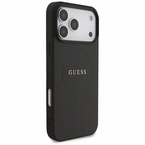 Guess Grūdėtas Žiedinis Magnetinis dėklas telefonui iPhone 17 Pro Max - juoda