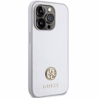 Guess Strass Metal Logo dėklas telefonui iPhone 15 Pro - sidabrinis