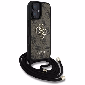 Guess 4G Big Logo Cord Stap dėklas telefonui iPhone 16 - rudas