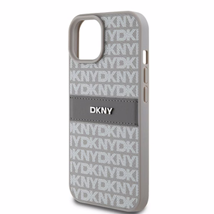 DKNY Odinis mono juosta ir metalinis logotipas dėklas telefonui iPhone 15 / 14 / 13 - smėlio