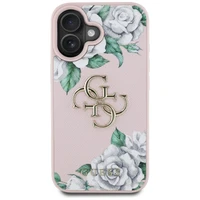 Guess Grained Roses Big 4G logo dėklas telefonui iPhone 16 - rožinis