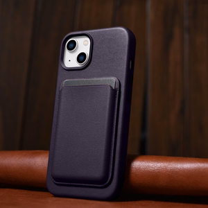 Чехол iCarer Leather из натуральной кожи для iPhone 14 Plus тёмно-фиолетовый (совместим с MagSafe)