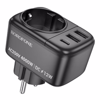 "Borofone" sieninis įkroviklis BAC14 Wide - 2xUSB + C tipo + lizdas - 12 W juodas