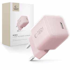 Tech-Protect NCM25 USB-C PD 25W sieninis įkroviklis - rožinis